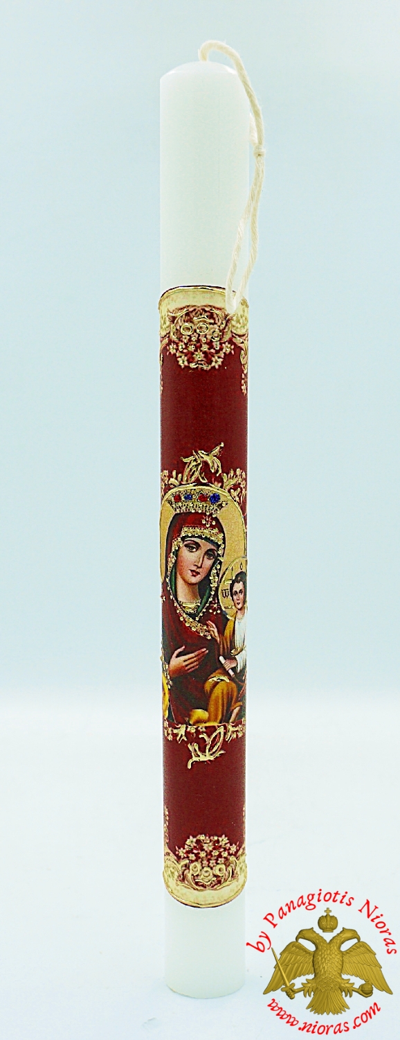 Pascha Candle Lampada Theotokos with Crown Holy Canvas Icon 40cm